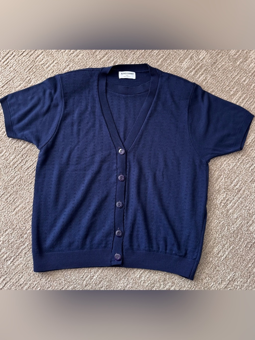 Vtg Alfred Dunner mock layered twofer knit cardigan top L Navy Blue 90’s Classic